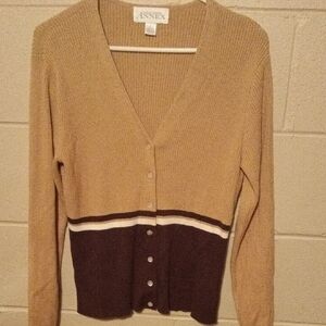 🦄 Casual Corner Tan and Brown Cardigan Cotton Acrylic Size Large